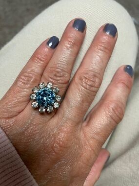 Vintage Blue Austrian Crystal Cluster Cocktail Ring - Unbranded